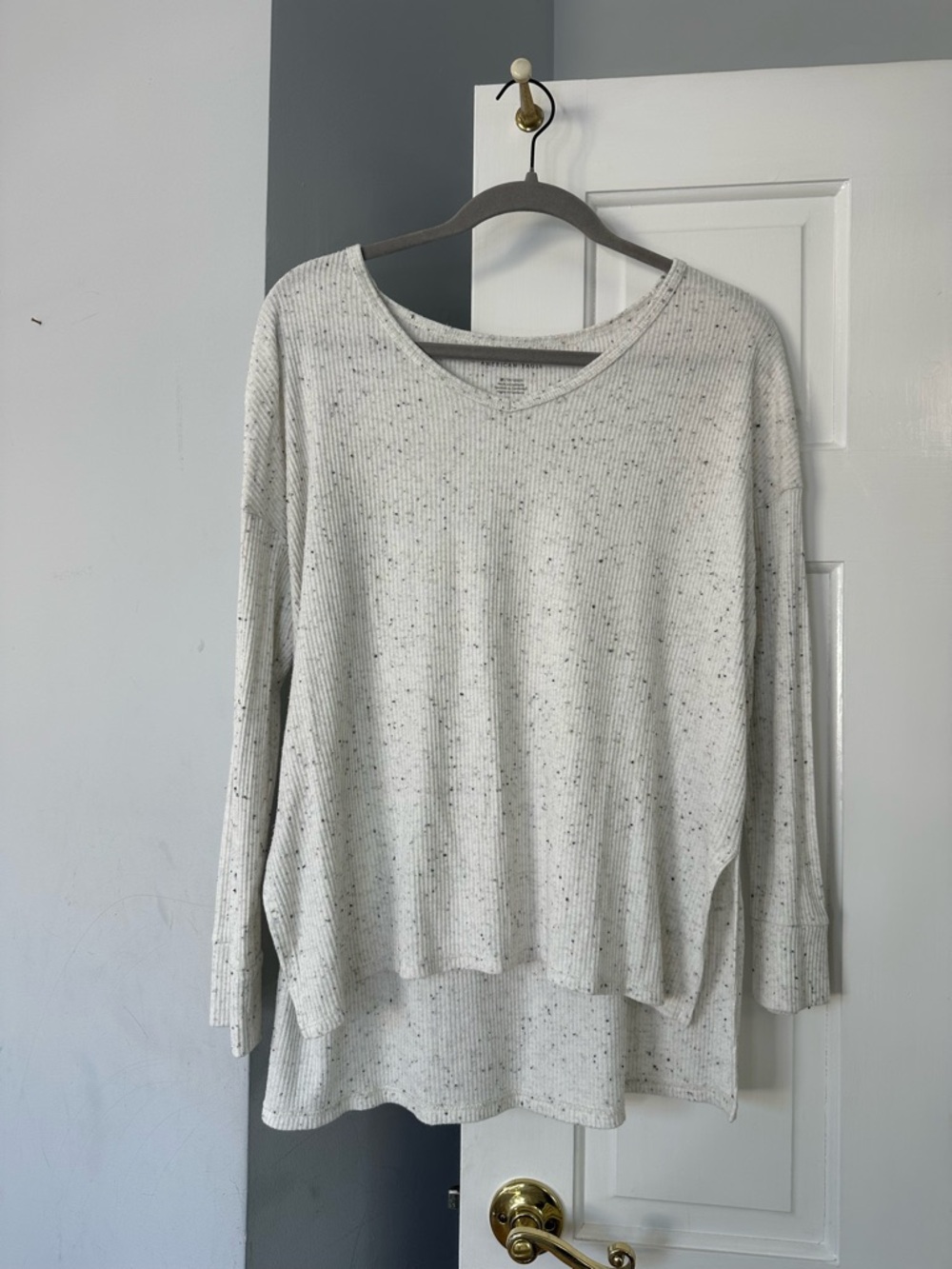 American Eagle Outfitters Cream Speckled Ribbed Long Sleeve Top